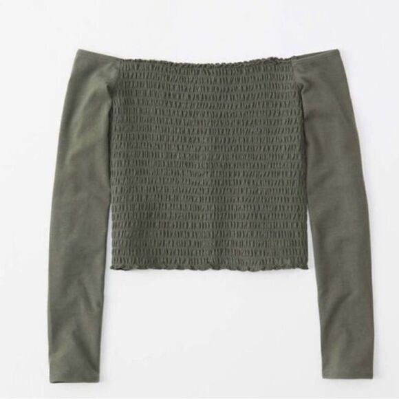 Hollister Smocked Off The Shoulder Long Sleeve green - Picture 2 of 6